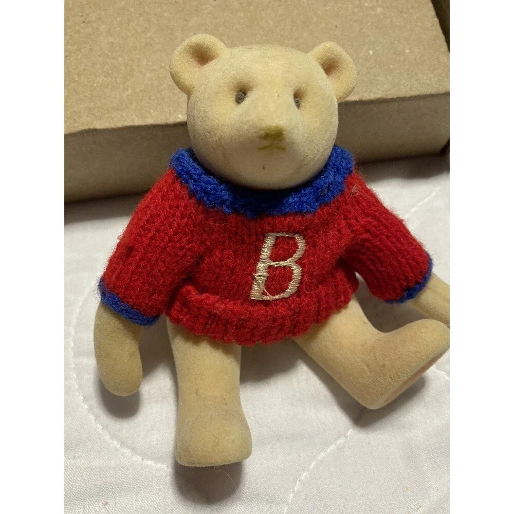 Gund Miniature Jointed Winter Teddy Bear “B” Red Sweater Vintage HTF